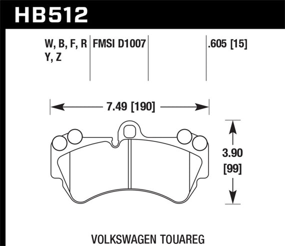 Hawk 08 Porsche Cayenne GTS/Turbo / 03-09 Cayenne / 04-05 VW Touareg DTC-30 Race Front Brake Pads HB512W.605