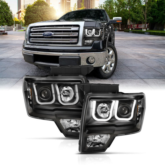 Anzo 111383 Black Amber Projector Switchback Headlights U-bar for 09-14 F-150 111383