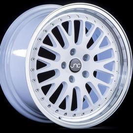 JNC 001 15X8 4X100 +25 WHITE MACHINED LIP GOLD RIVETS Wheel/Rim