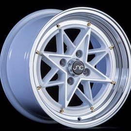 JNC 025 White Machined Face Gold Rivets 15x8 4x100 +25 Wheel/Rim 18515387206