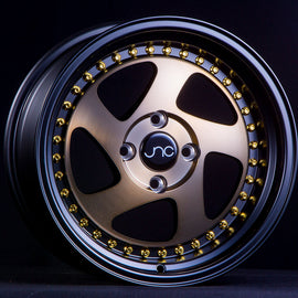 JNC 034 Matte Bronze Black Lip Gold Rivets 15x8 4x100 +25 Wheel/Rim 18515613382