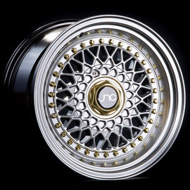 JNC 004S Silver Machined Lip Gold Rivets 17x8.5 5x100/5x114.3 +15 Wheel/Rim 27340381894