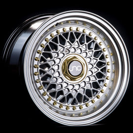 JNC 004S Silver Machined Lip Gold Rivets 17x8.5 4x100/4x114.3 +15 Wheel/Rim 27340381830