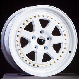 JNC 048 WHITE WITH GOLD RIVETS 18x8.5 5x114.3 +28 Wheel/Rim 21382586822