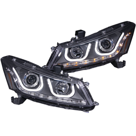 Anzo 121483 Black Halogen Bulb Projector U-Bar Headlights for 08-12 Accord 4DR 121483