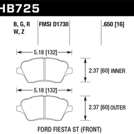 Hawk HB725N.650 HP Plus Disc Brake Pad For 15-19 Ford Fiesta NEW HB725N.650