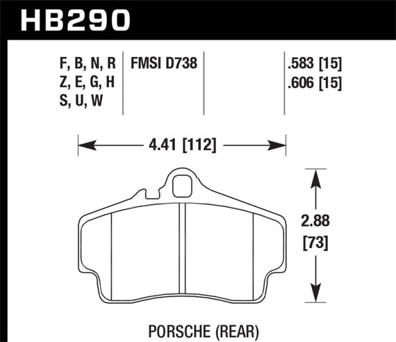 HB290N.606 Hawk Hp+ Porsche Rear Brake Pads HB290N.606