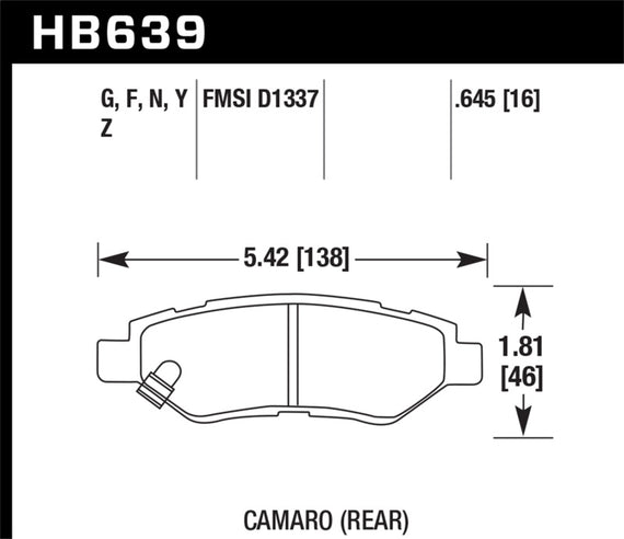 Hawk 10-15 Chevrolet Camaro 3.6L / 08-14 Cadillac CTS (w/JE5/J55 Brakes) DTC-60 Race Rear Brake Pads HB639G.645