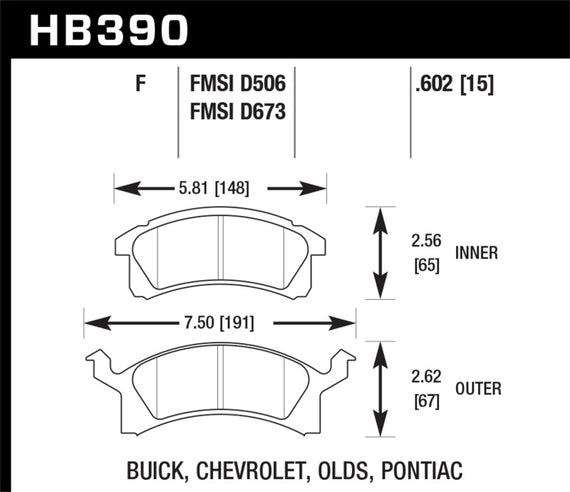 Hawk 99 Cavalier HPS Street Front Brake Pads HB390F.602