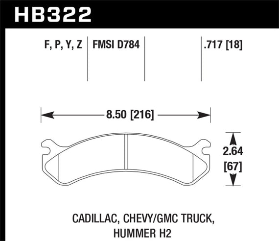 Hawk HPS Brake Pads Fits Cadillac Chevrolet GMC H2 HB322F.717 Front HB322F.717