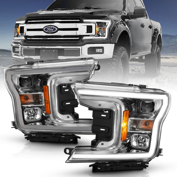 Anzo Projector Plank Style Headlights Clear Chrome for 18-19 Ford F-150 111468 111468