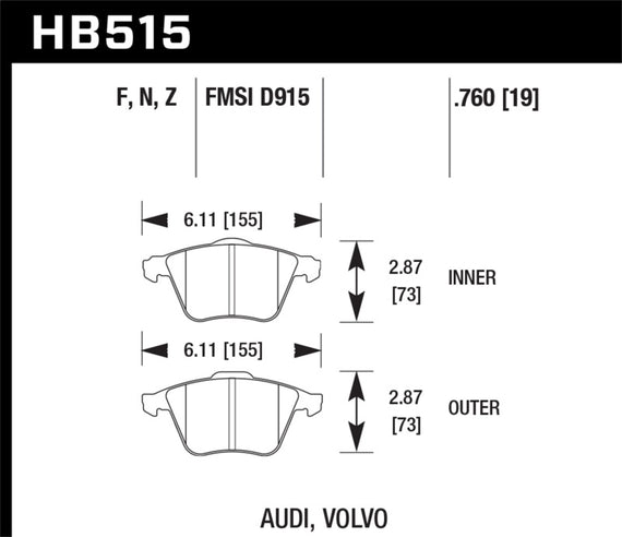 Hawk HB515Z.760 PC Performance Ceramic Brake Pads [Front Set] HB515Z.760