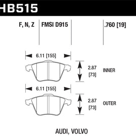 Hawk HPS Front Brake Pads for 07-09 Audi A4 Quattro Cabriolet - HB515F.760 HB515F.760