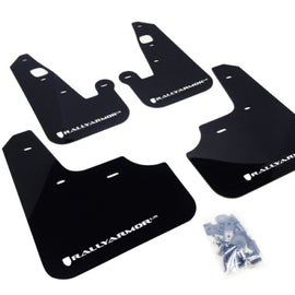 Rally Armor Mud Flaps Guards for 08-15 Lancer & Ralliart (Black w/White Logo) MF8-UR-BLK/WH