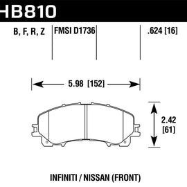 Hawk HPS 5.0 Front Brake Pads for 14-17 Infiniti Q50 - HB810B.624 HB810B.624