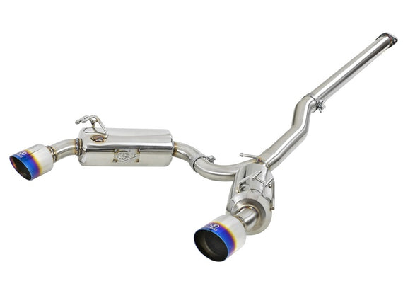 aFe Takeda 3in. to 2.5in. 304 SS C/B Exhaust 08-15 Mitsubishi EVO I4-2.0L (t) - Blue Flamed Tips 49-36701-L