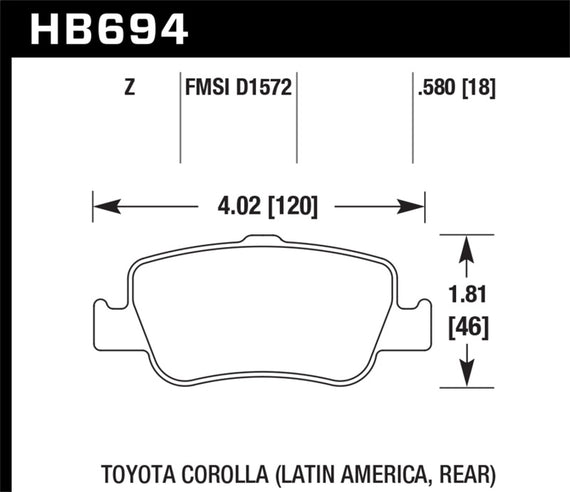 Hawk 09-10 Toyota Corolla XRS Performance Ceramic Rear Street Brake Pads HB694Z.580
