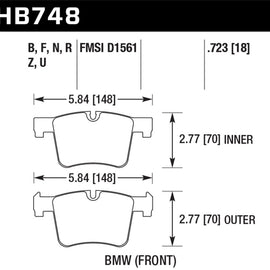 Hawk 12-16 BMW 328i/328i xDrive / 14-16 BMW 428i/428i xDrive DTC-70 Race Front Brake Pads HB748U.723