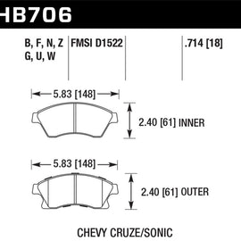 Hawk 2011-2014 Chevrolet Cruze Eco HPS 5.0 Front Brake Pads HB706B.714