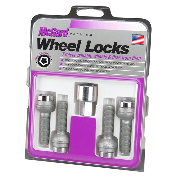 McGard Wheel Lock Set 4pk 14X1.5 BOLT RADIUS SEAT, 17MM HEX, 26.7MM SHK-CHROME 28018