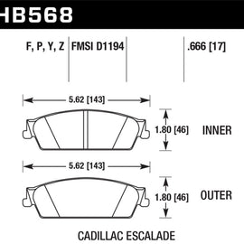 Hawk HPS Performance Rear Brake Pads Fits Escalade Sierra Silverado Yukon GMC HB568F.666