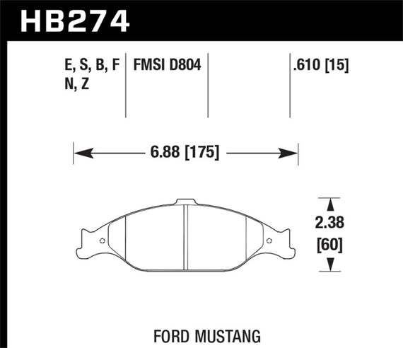 Hawk 96-10 Ford Mustang Blue 9012 Race Front Brake Pads HB274E.610