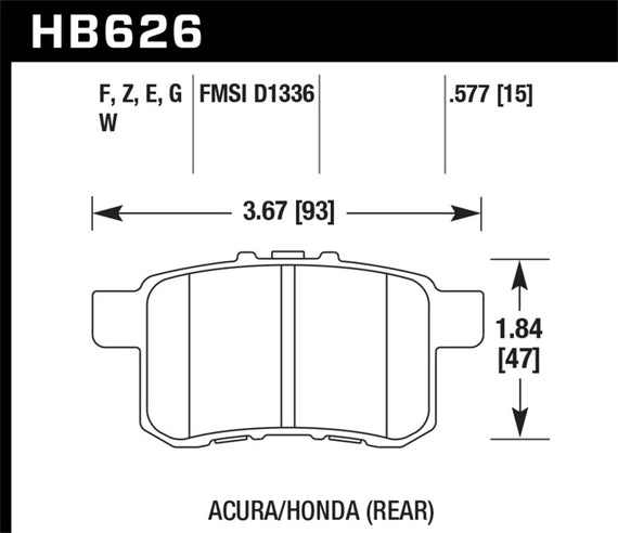 Hawk HPS Rear Brake Pads Acura TSX Honda Accord HB626F.577