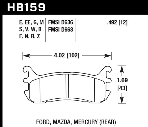 Hawk (HB159N.492) Normal Suspension HP+ Street Rear Brake Pads (D636) HB159N.492