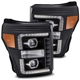 AlphaRex 11-16 Ford F-250 SD PRO-Series Projector Headlights Plank Style Design Black w/Seq Signal 880142