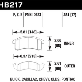 Hawk 96-97 Chevy Camaro RS / 94-97 Camaro Z28/Pontiac Firebird Trans AM  Blue 9012 Front Race Pads HB217E.681