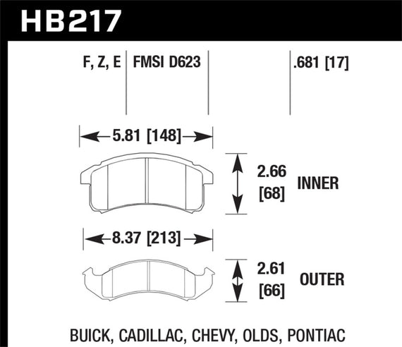 Hawk 96-97 Chevy Camaro RS / 94-97 Camaro Z28/Pontiac Firebird Trans AM  Blue 9012 Front Race Pads HB217E.681