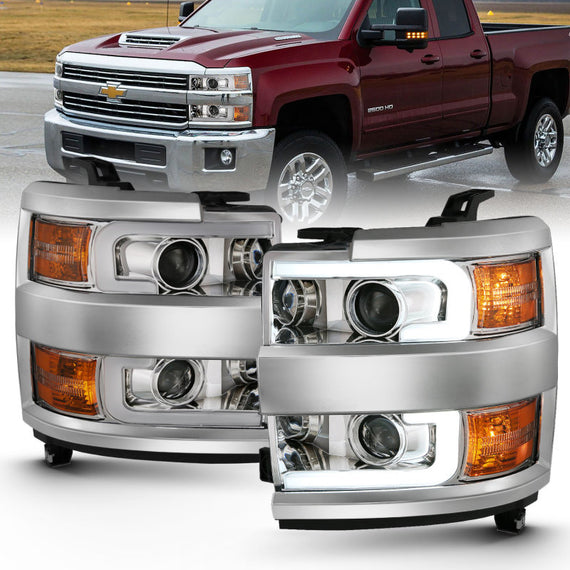 Anzo 111360 Chrome Plank Style Headlights for 2015-2019 Silverado 2500HD 3500HD 111360