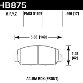 Hawk Disc Front Brake Pad for 14-17 Acura RLX # HB875F.666 HB875F.666