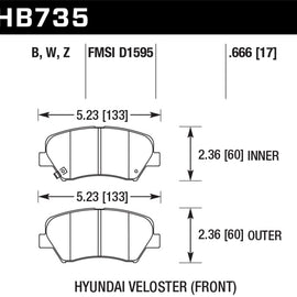 Hawk 12-15 Hyundai Veloster / 13-15 Hyundai Elantra DTC-30 Race Front Brake Pads HB735W.666