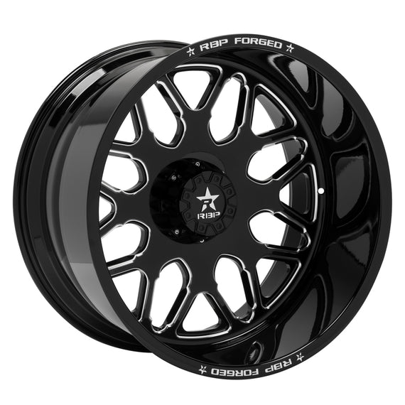 RBP 73RF Atomic 20x10 8x165.1 BP / 5.00 BS / -12mm Offset 121.3 CB Gloss Black w/ Machined Grooves 73RF-2010-86-12BG-D