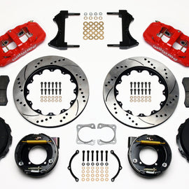 Wilwood AERO4 Rear P-Brake Kit 14.00in Drilled Red Chevy 12 Bolt-Spec 3.15in Brng 140-10945-DR