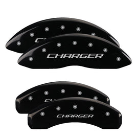 MGP 4 Caliper Covers Engraved Front & Rear Block/Charger Black finish silver ch 12088SCHBBK