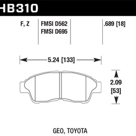 Hawk Performance 92-96 Camry 4 cyl Front Ceramic Street Brake Pads HB310Z.689