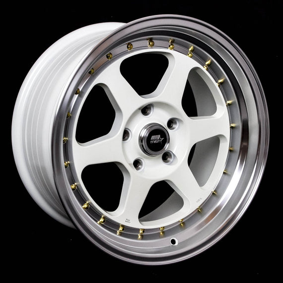 MST MT35 17x8.5 5X114.3 +20 cb73.1 White w/Machined Lip Gold Rivets Wheel/Rim 35-78565-20-WTGL