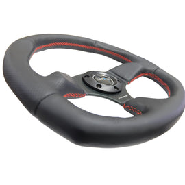 NRG Reinforced Steering Wheel (320mm Horizontal / 330mm Vertical) Leather w/Red Stitching RST-009R-RS