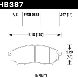 HAWK HB387F.547 HPS Performance Street Brake Pads for Infiniti Fx35 2006-2008 HB387F.547