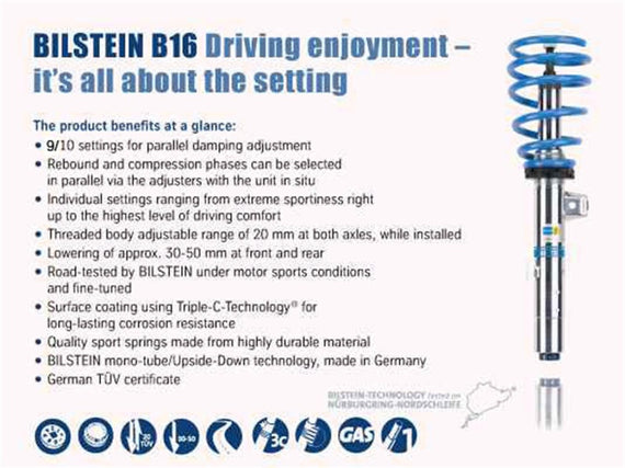 Bilstein B16 (PSS10) Front & Rear Performance Suspension System 15+ Audi A3 / VW 48-251570