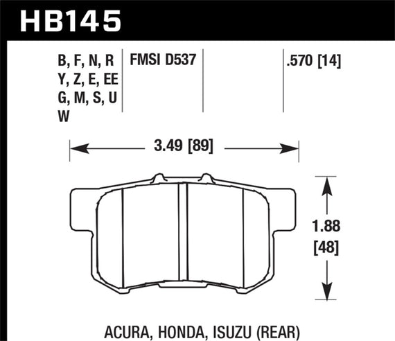 Disc Brake Pad Set-EX Rear Hawk Perf HB145M.570 HB145M.570