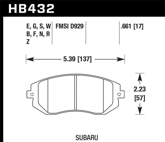 Hawk Ceramic Front Brake Pads for 04-05 / 08+ Subaru WRX - HB432Z.661 HB432Z.661