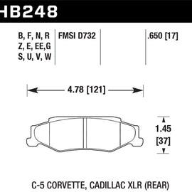 Hawk 97-12 Corvette/01-04 Z06/05-09 Z51 DTC-70 Race Rear Brake Pads HB248U.650