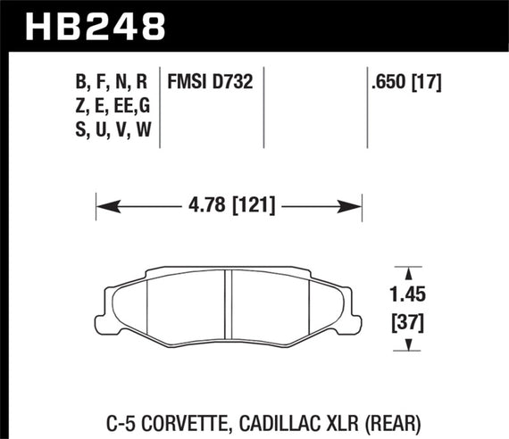 Hawk 97-12 Corvette/01-04 Z06/05-09 Z51 HT-10 Race Rear Brake Pads HB248S.650