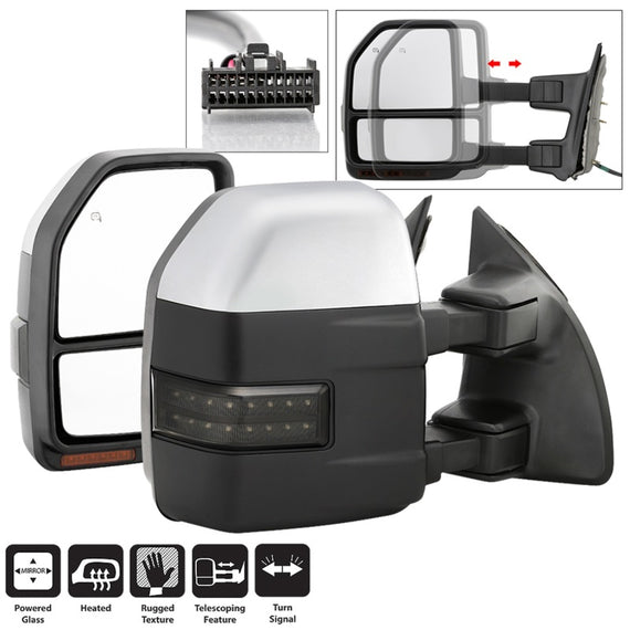 xTune 08-15 Ford F-250 SD Heated Adj LED Signal Chrome Mirrors - Smk (MIR-FDSD08S-G5-PW-RSM-SET) 9943133