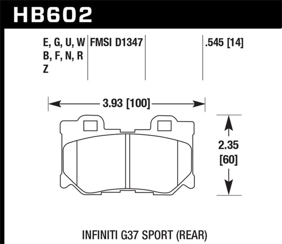 Hawk HP Plus Brake Pads HB602N.545 FOR 08-09 Infiniti G37 S HB602N.545