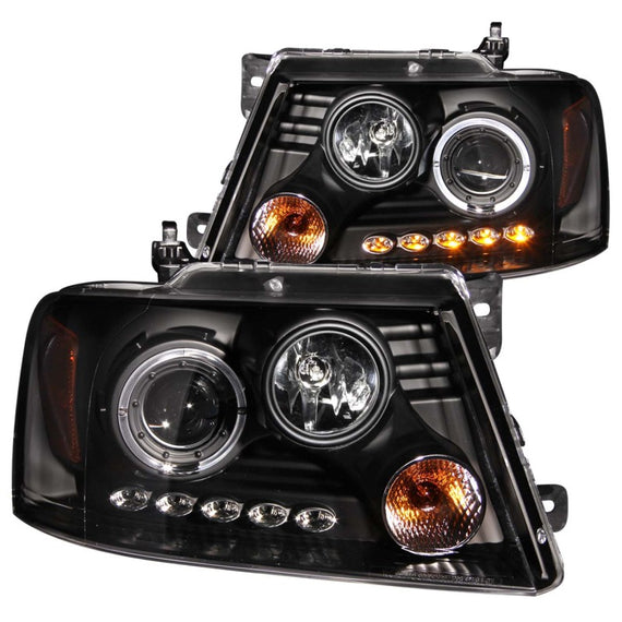 Anzo 111028 Black Projector Headlights with Halo and Led for 04-08 Ford F-150 111028