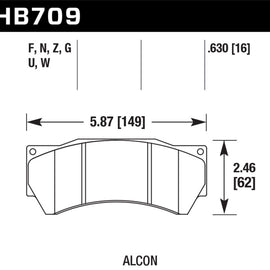 Hawk Performance Alcon Mono 6, Model 4497 HP Plus Street Brake Pads HB709N.630